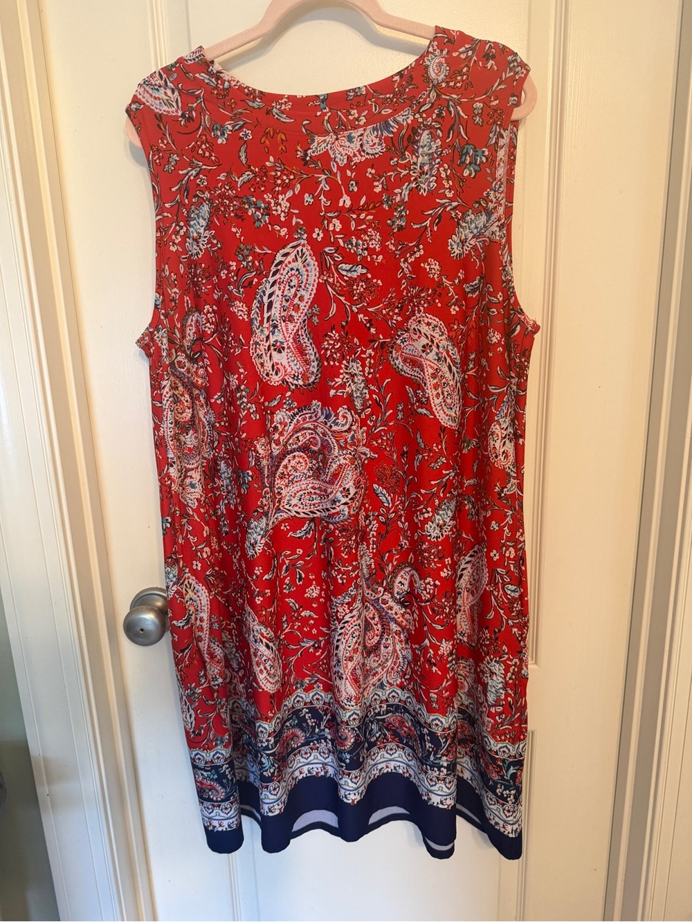 Apt. 9 Red Paisley Midi Dress with Navy Border